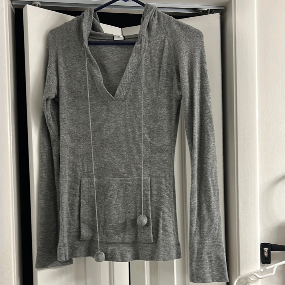 Gray Hooded Long Sleeve Top